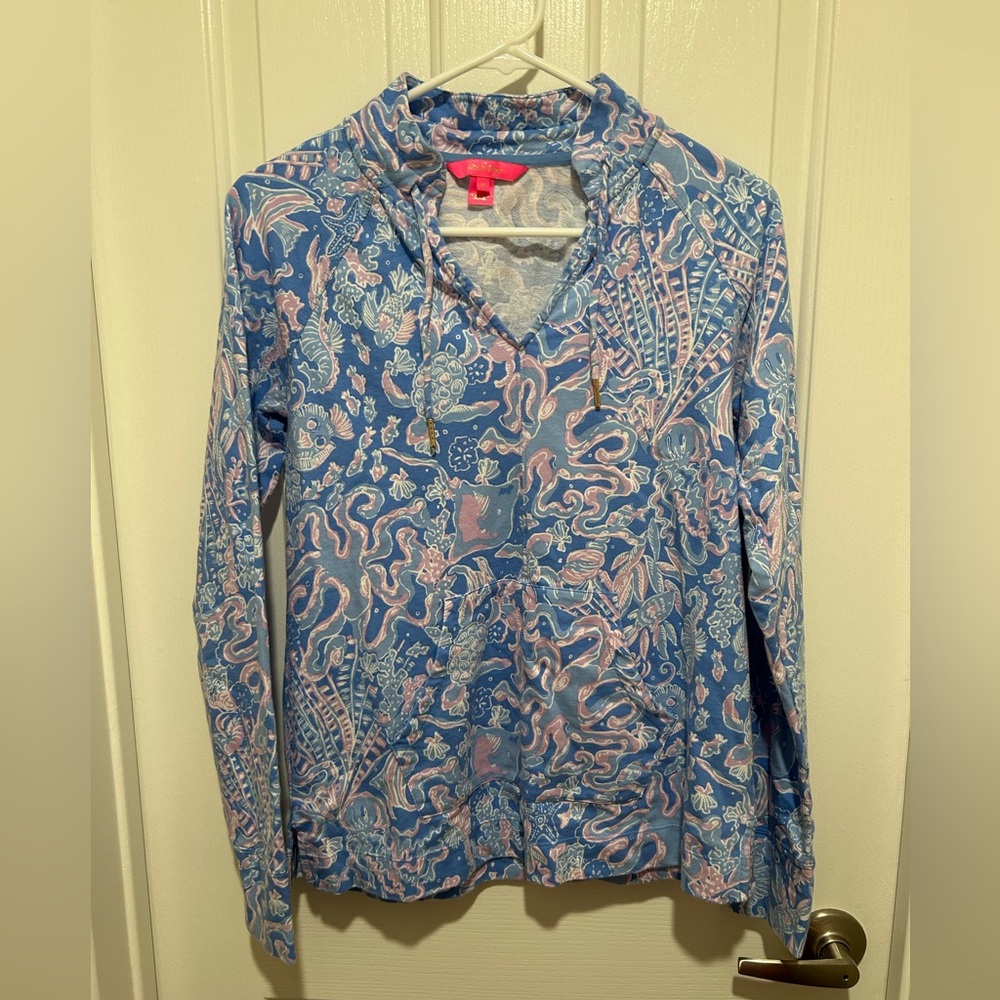 Lilly Pulitzer Cassi Popover Pullover In Boca Blue Sea What I Sea size SM